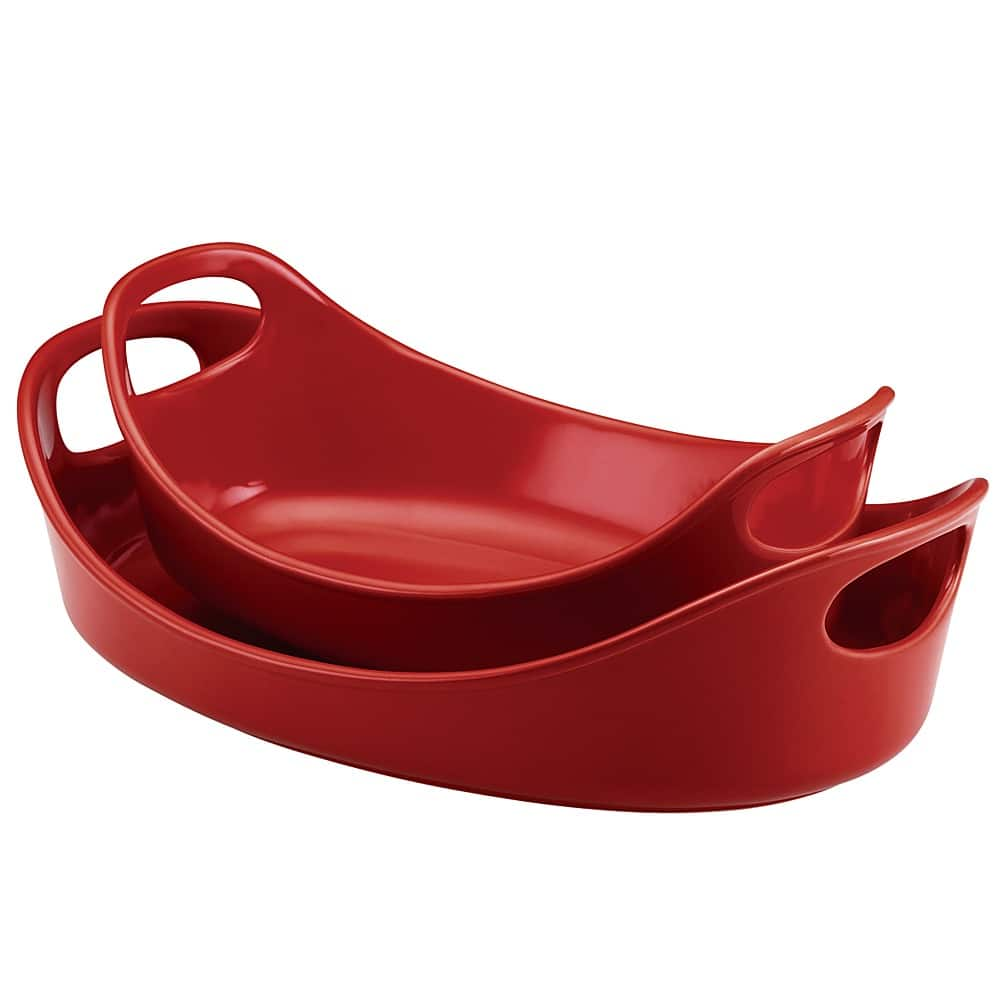 Angle View: Rachael Ray - Bubble & Brown 2-Piece Oval Ceramic Baker Set - Red