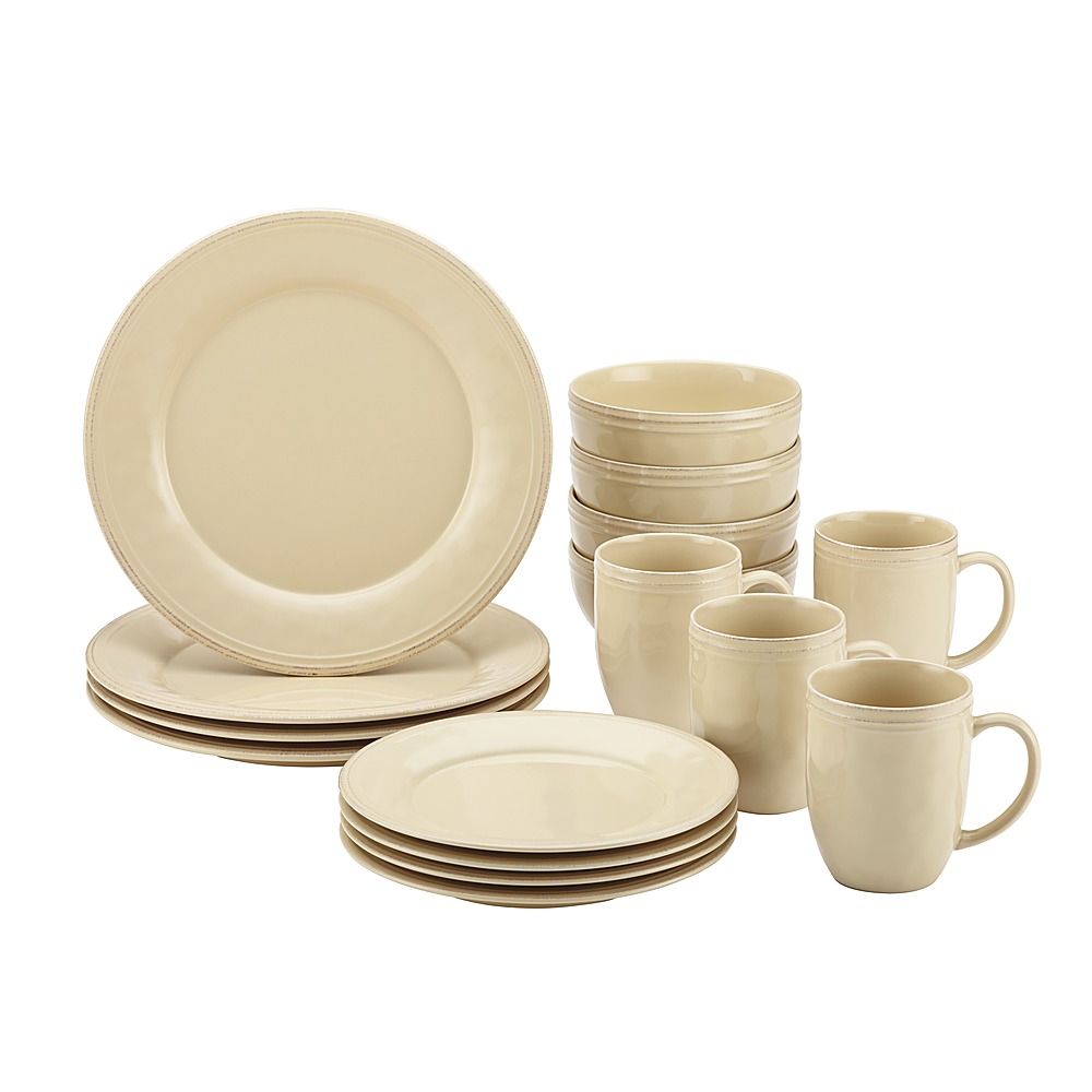 Angle View: Rachael Ray - Cucina 16-Piece Ceramic Dinnerware Set - Almond Cream
