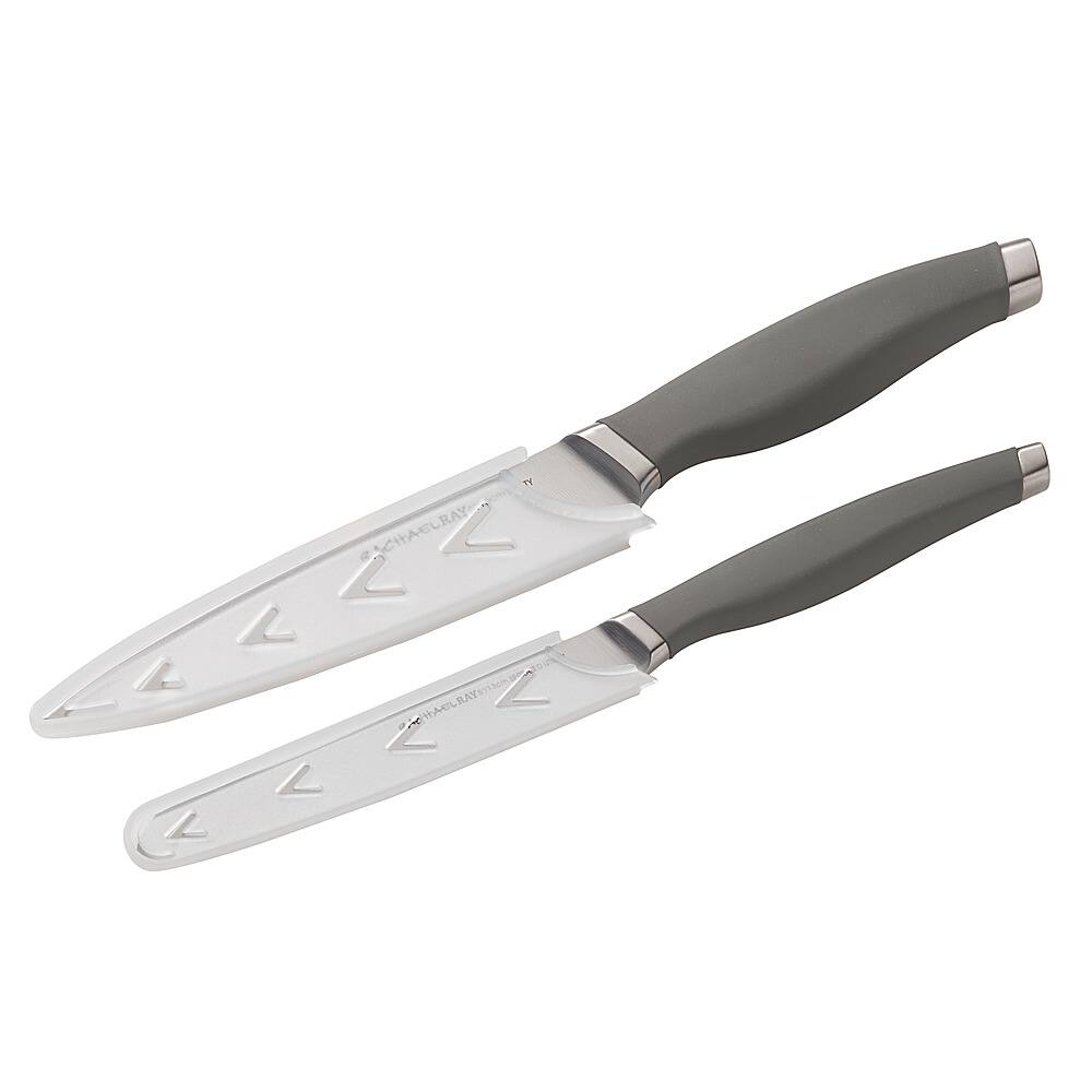 Left View: Rachael Ray Cutlery Japanese Stainless Steel Utility Knife Set, Gray, 2-Piece