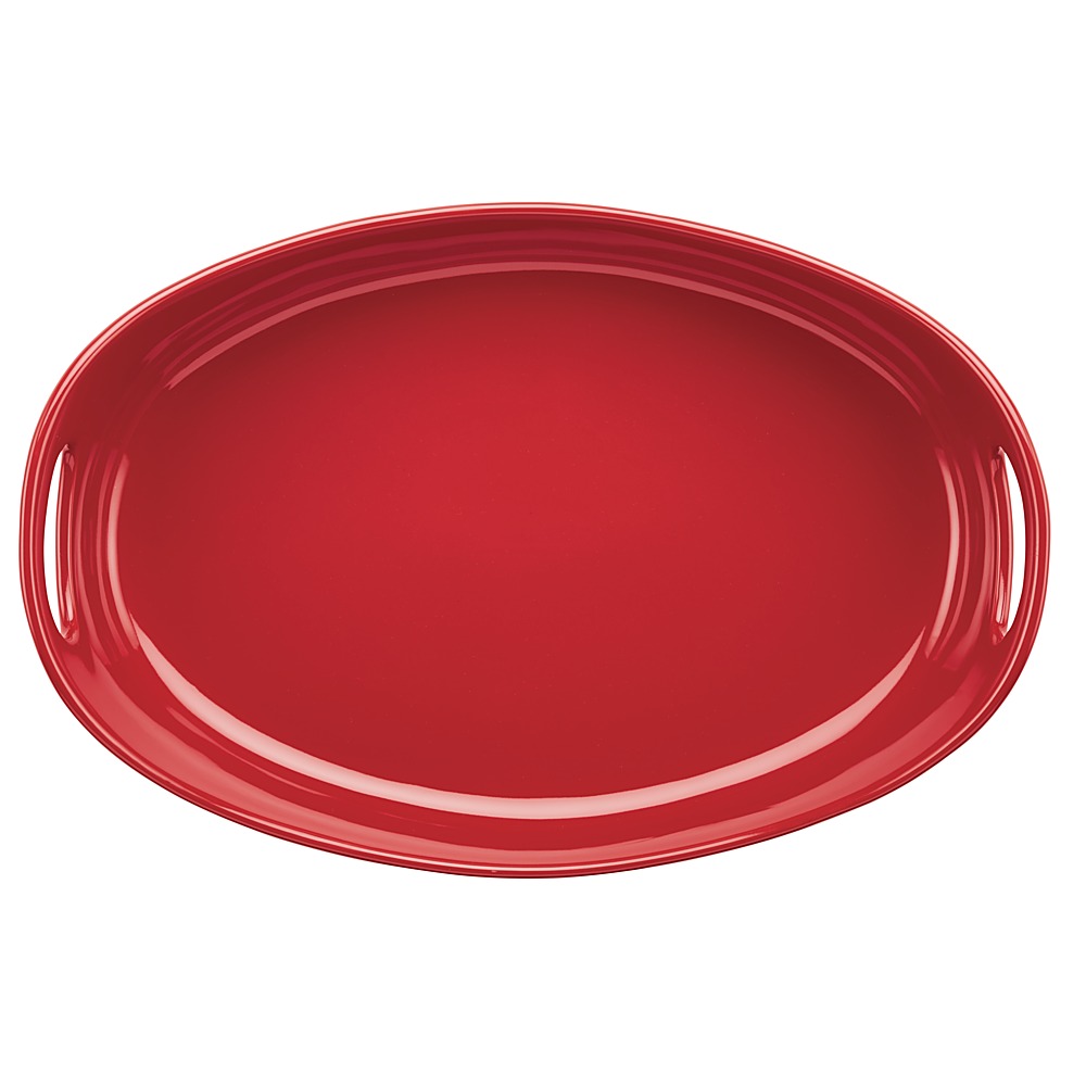 Left View: Rachael Ray - Bubble & Brown 4.5-Quart Oval Stoneware Baker - Red