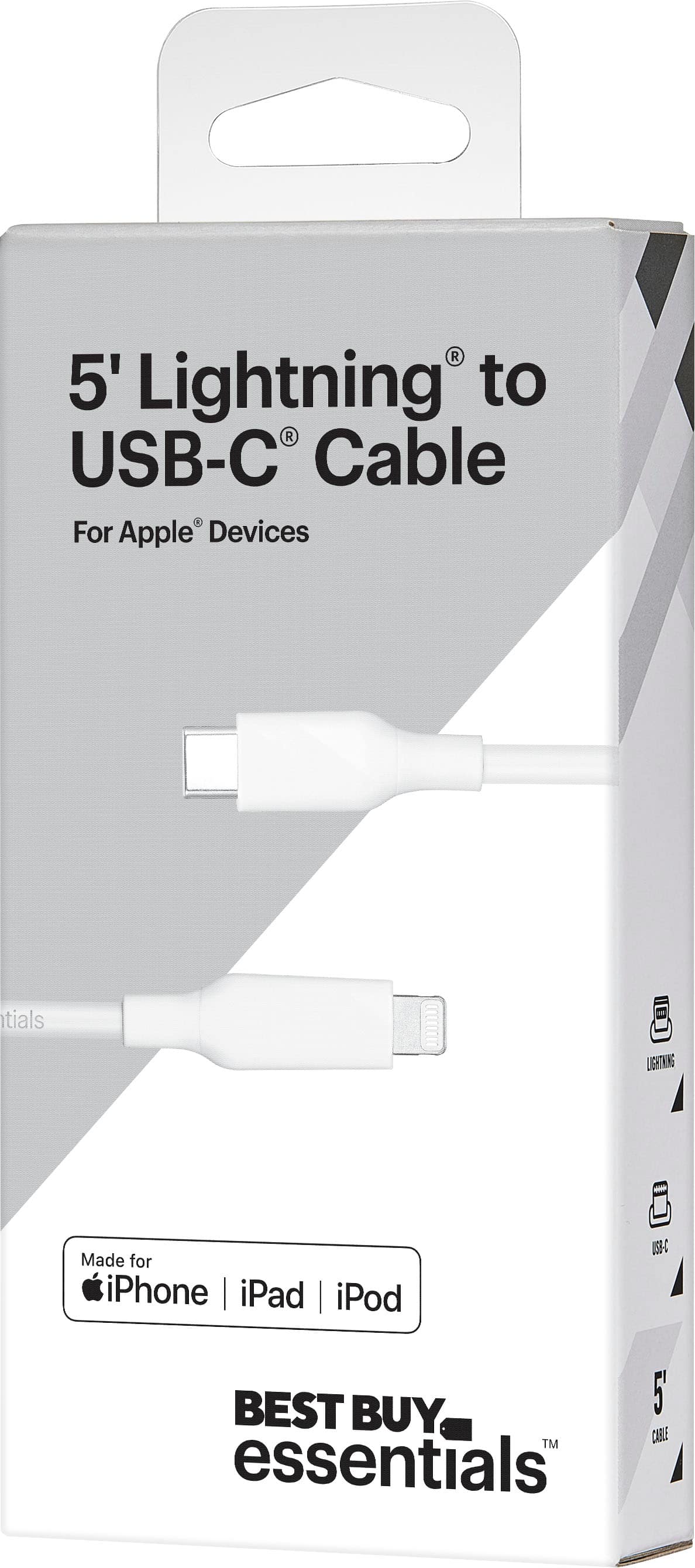 Alt View 15. Best Buy essentials™ - 5' USB-C to Lightning Charge-and-Sync Cable - White.