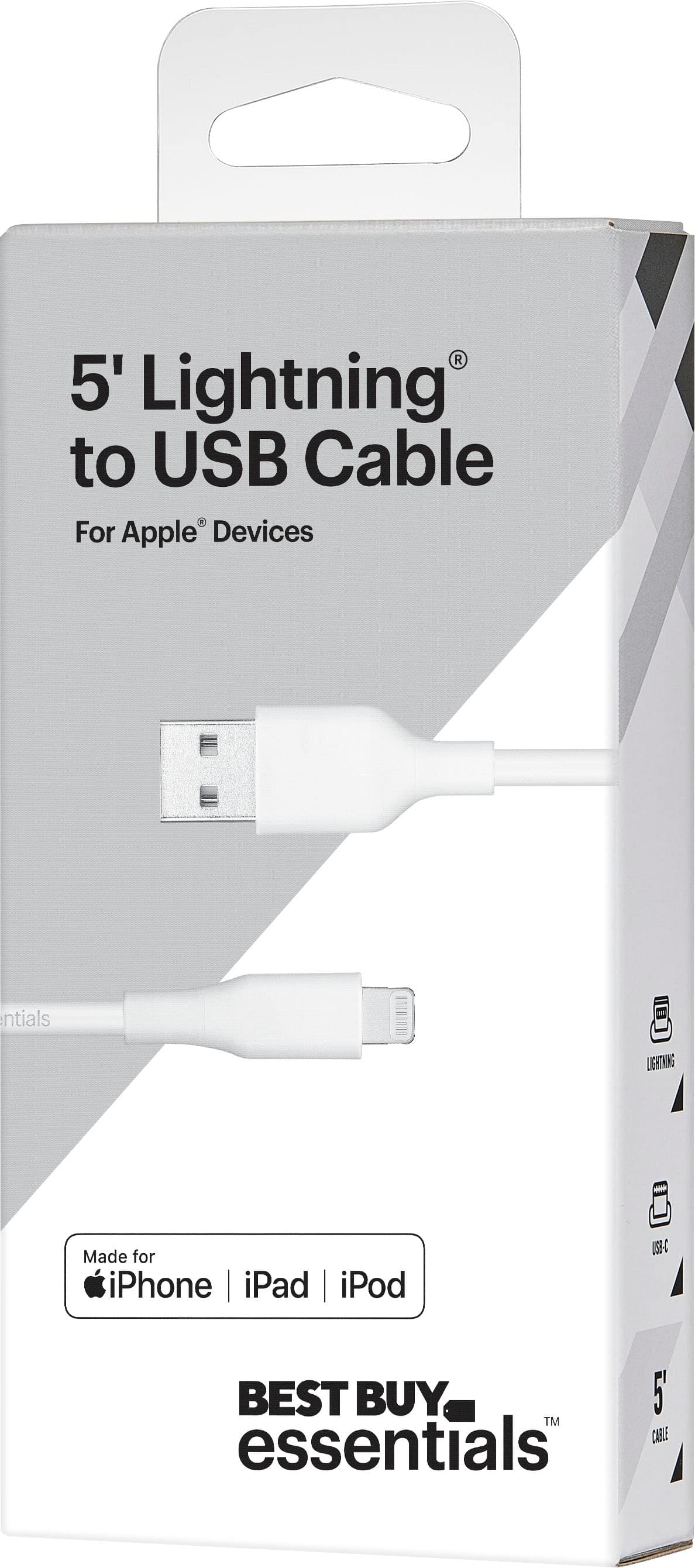 Alt View 15. Best Buy essentials™ - 5' USB-A to Lightning Charge-and-Sync Cable - White.
