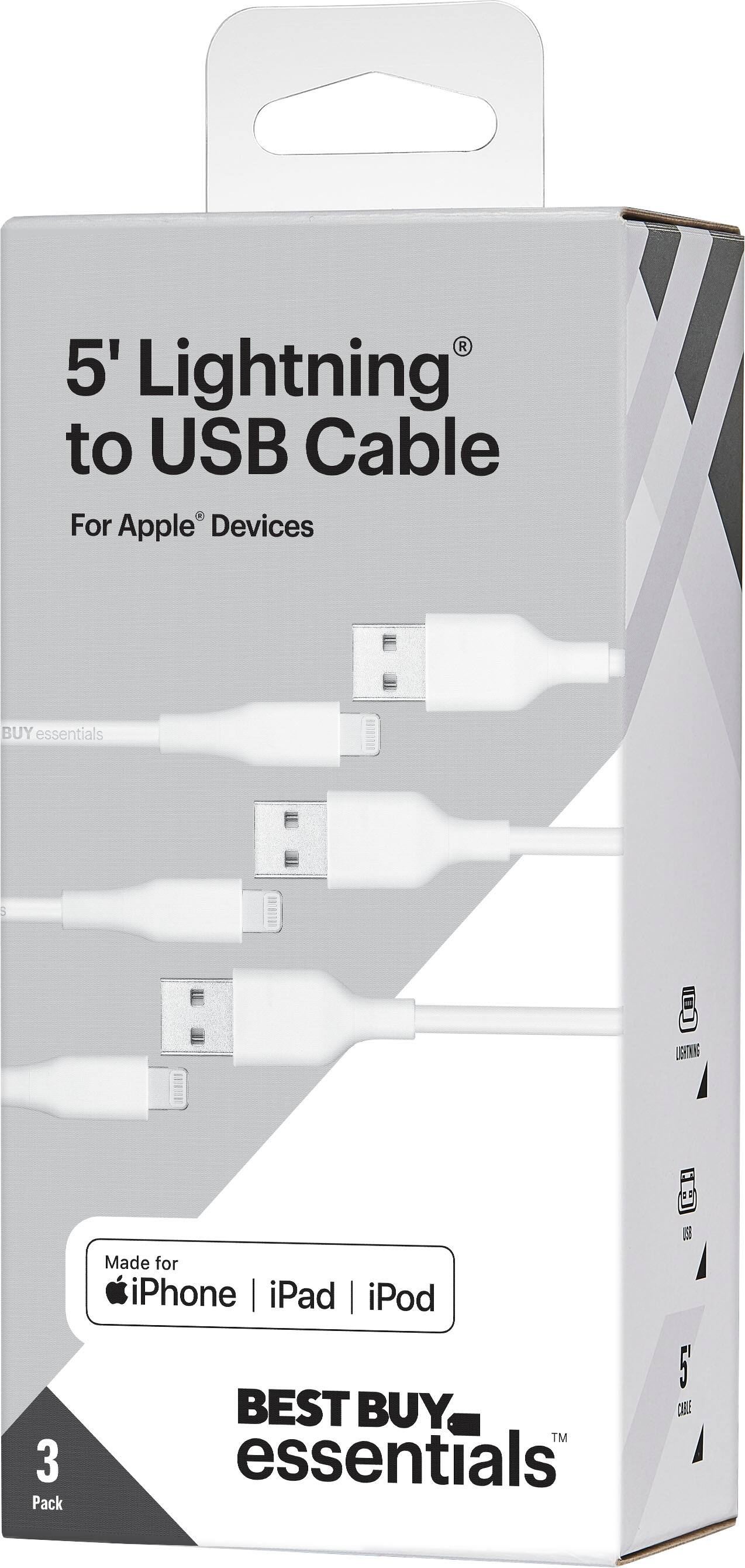 Alt View 15. Best Buy essentials™ - 5' Lightning to USB Charge-and-Sync Cable (3 Pack) - White.