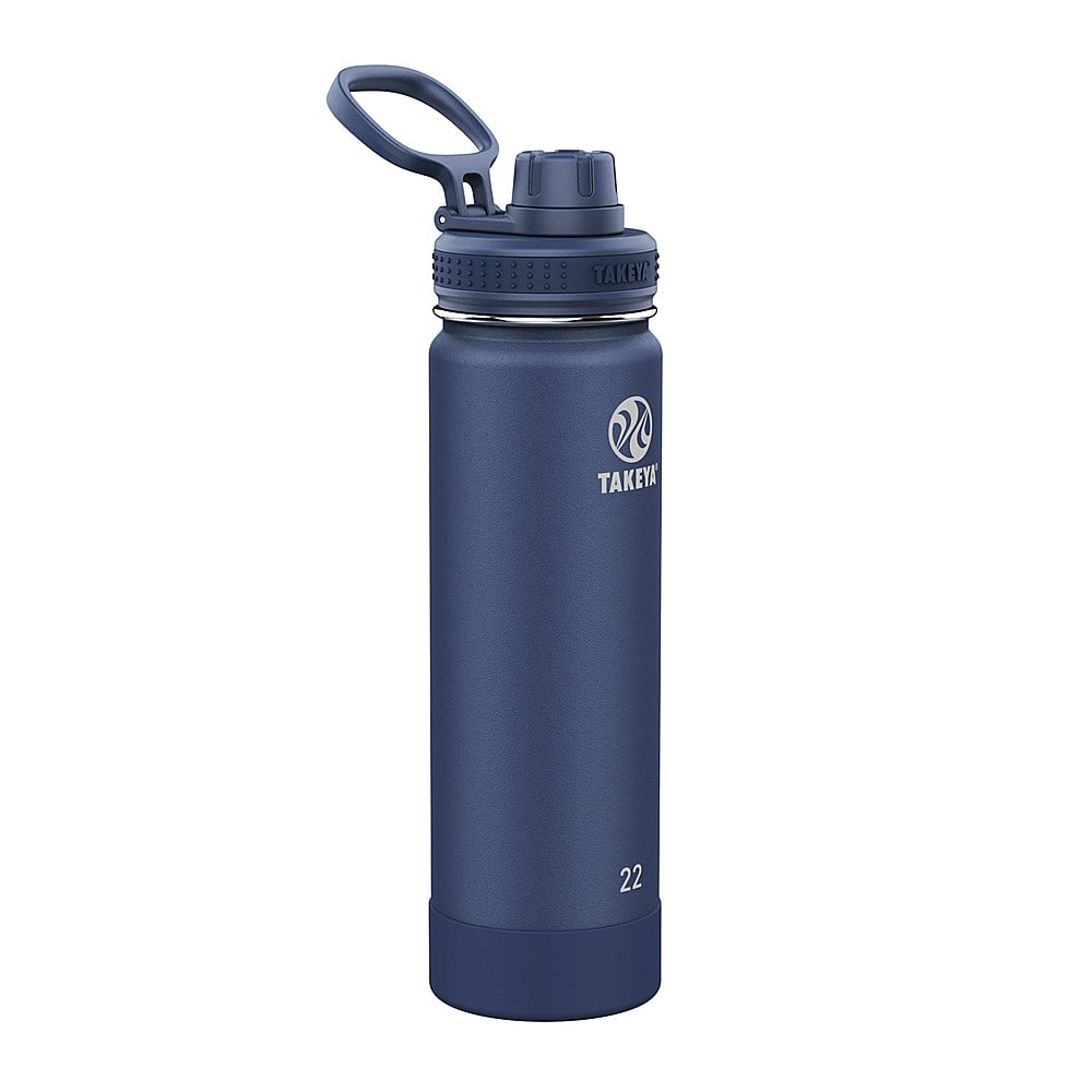 Left View: Takeya Actives 22oz Spout Bottle Midnight - Midnight