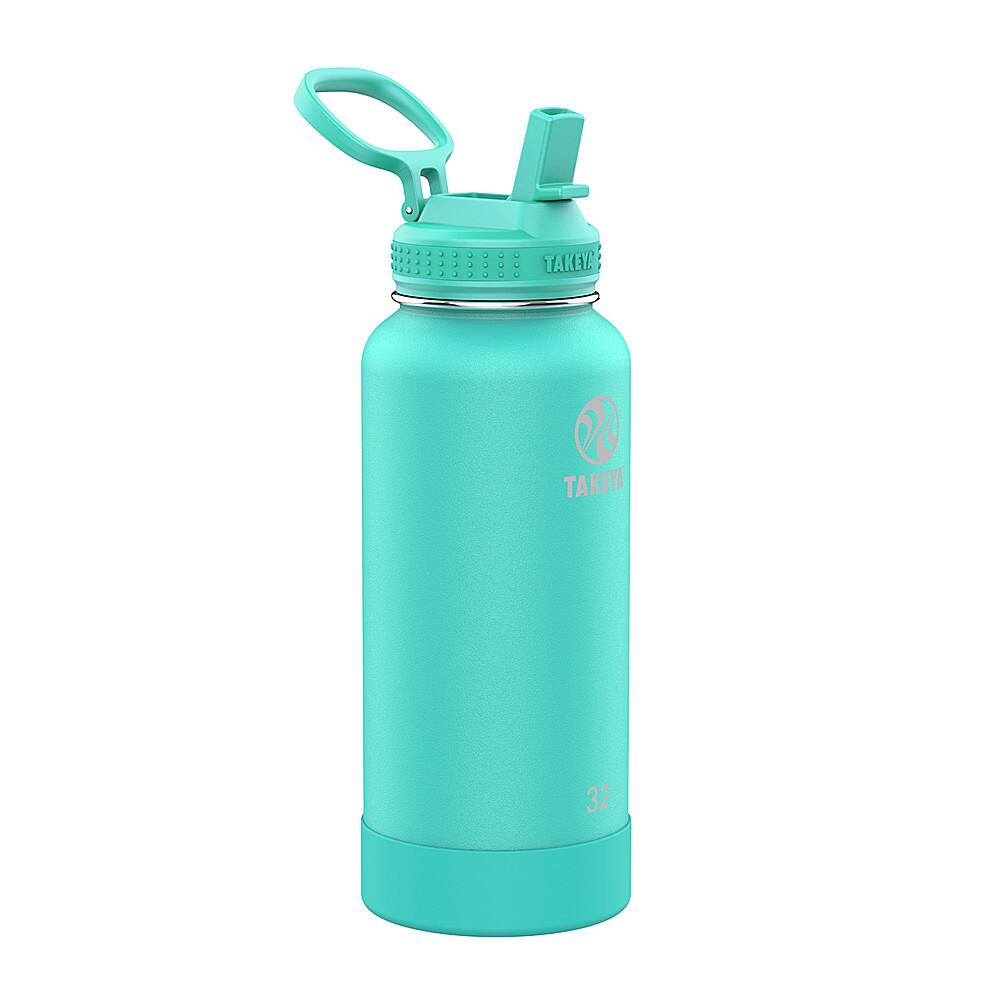Left View: Takeya Actives 32oz Straw Bottle Teal - Teal