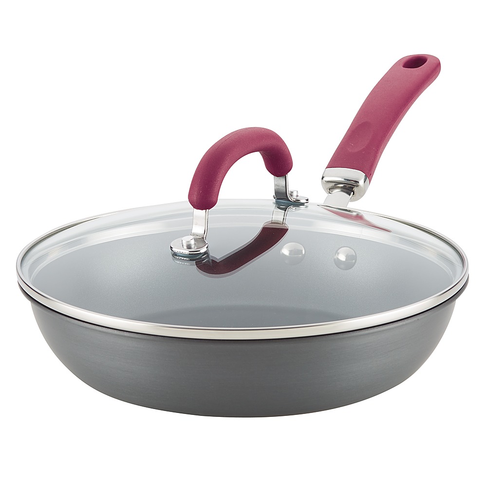 Angle View: Rachael Ray - Create Delicious 10.25-Inch Frying Pan - Gray With Burgundy Handles
