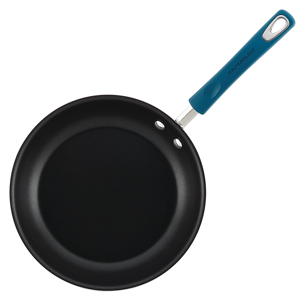 Left View: Rachael Ray - Cucina 14-Inch Skillet with Helper Handle - Gray with Blue Handles