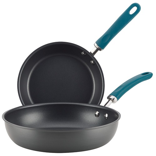 Rachael Ray - Create Delicious 2-Piece Skillet Set - Gray with Teal Handles