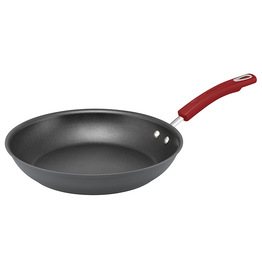 Left View: Rachael Ray - 12.5-Inch Frying Pan - Gray with Red Handles