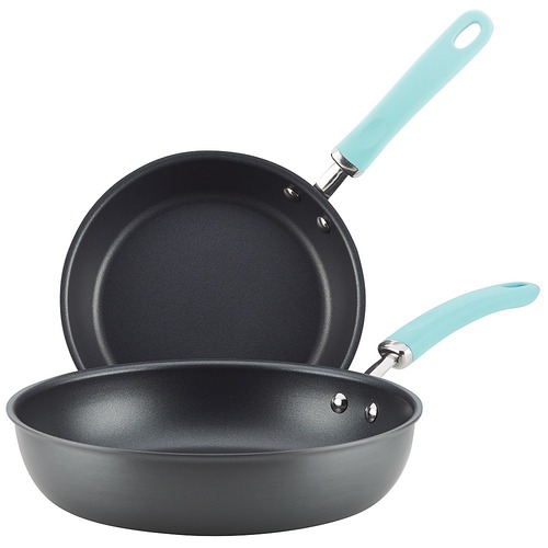 Rachael Ray - Create Delicious 2-Piece Skillet Set - Gray with Light Blue Handles
