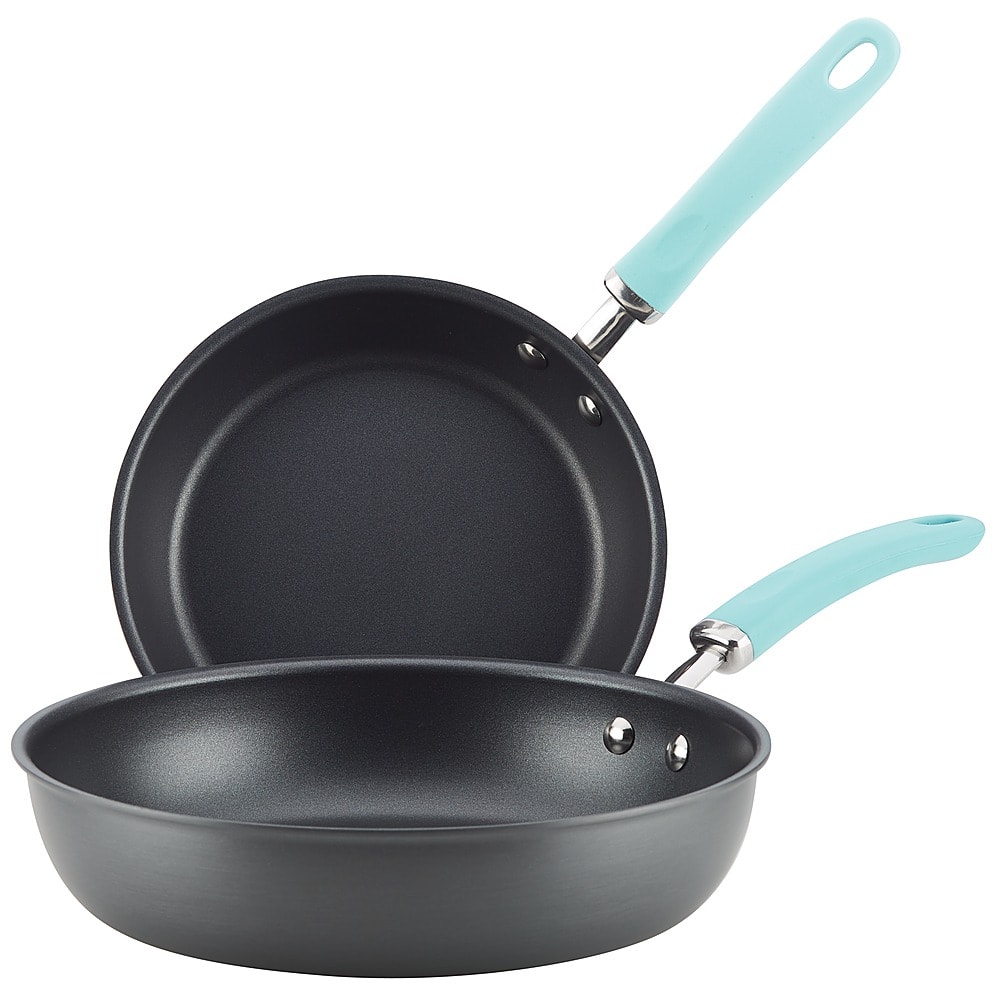 Angle View: Rachael Ray - Create Delicious 2-Piece Skillet Set - Gray with Light Blue Handles