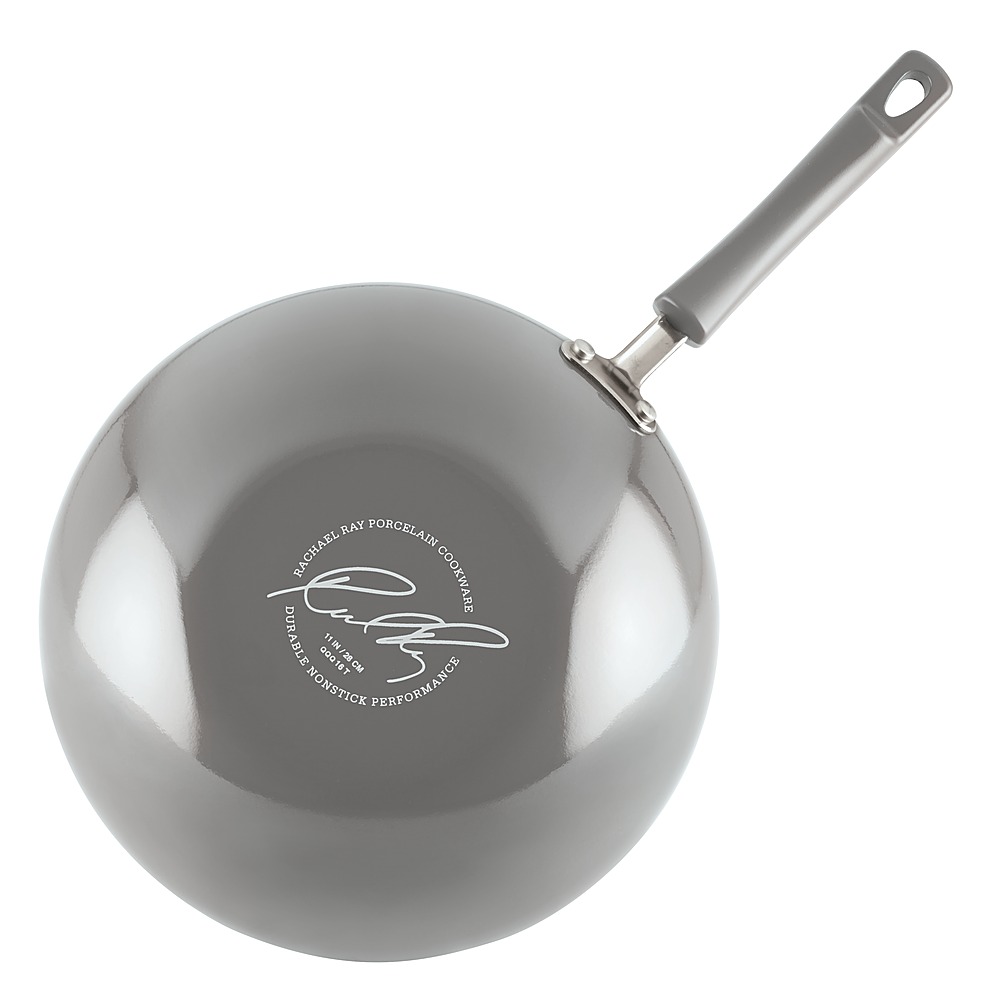 Left View: Rachael Ray - Classic Brights 11-Inch Nonstick Wok with Lid - Sea Salt Gray Gradient