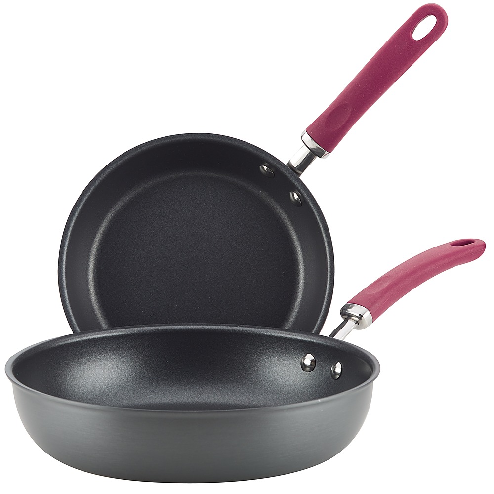 Angle View: Rachael Ray - Create Delicious 2-Piece Skillet Set - Gray with Burgundy Handles