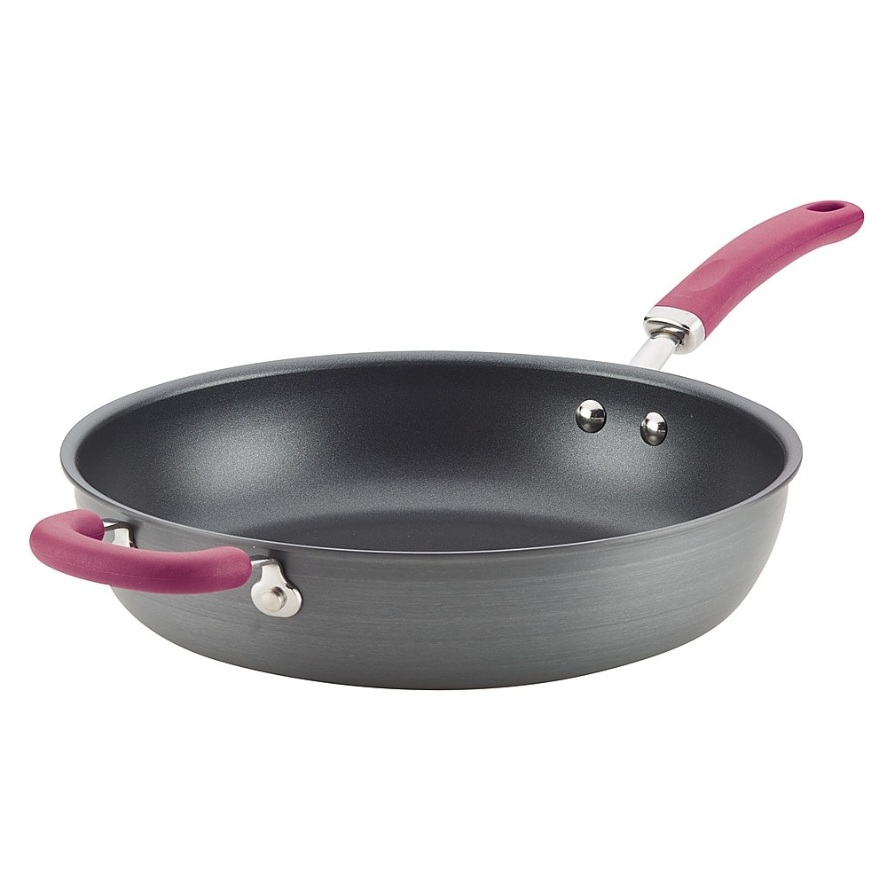 Angle. Rachael Ray - Create Delicious 12.5-Inch Frying Pan - Gray with Burgundy Handle.