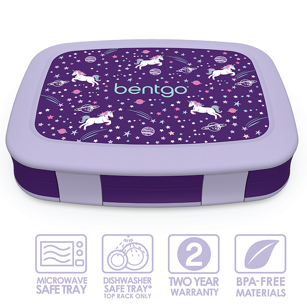 Left View: Bentgo - Kids Prints Unicorn Lunch Box - Lavender/Purple