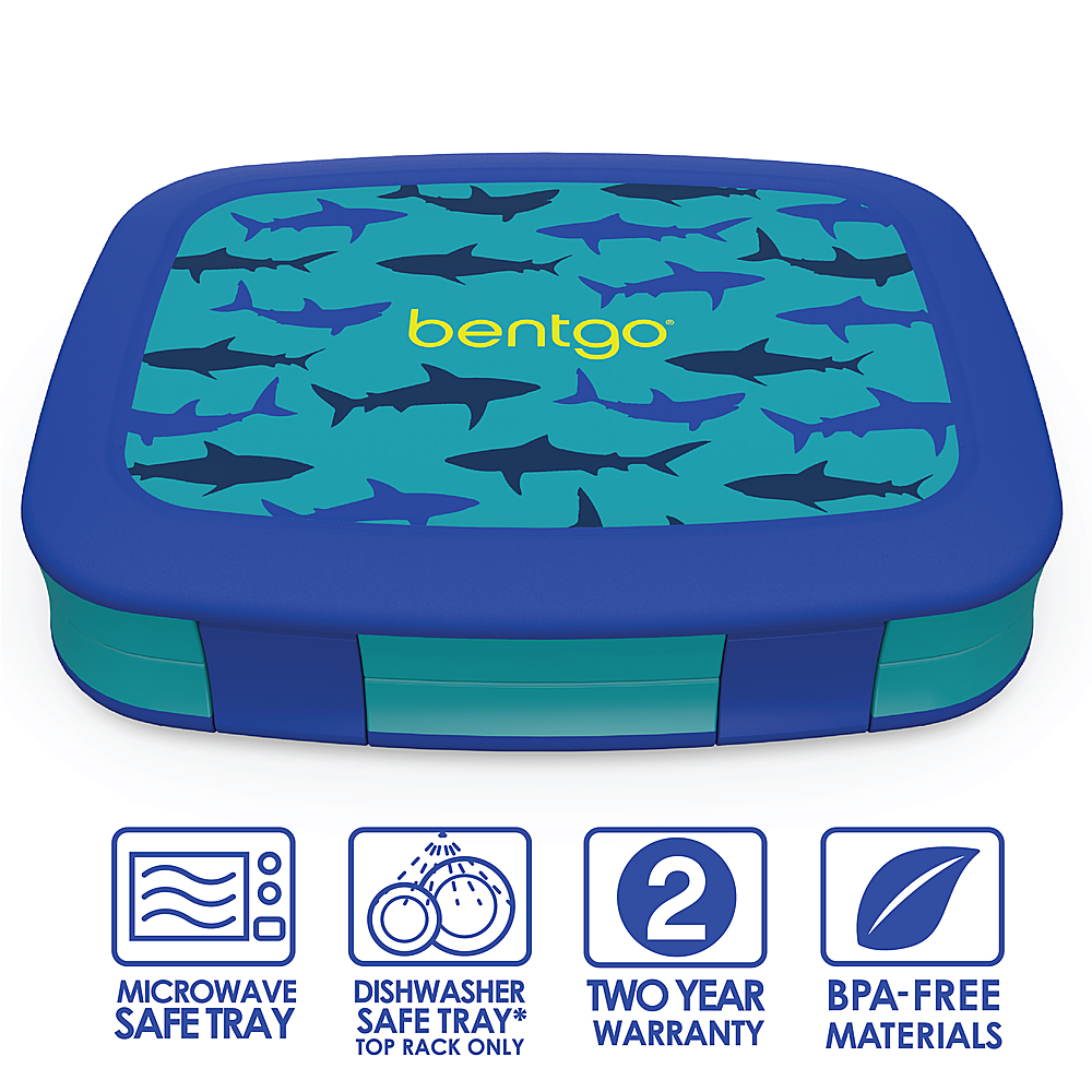 Left View: Bentgo - Kids Prints Shark Lunch Box - Blue/Teal