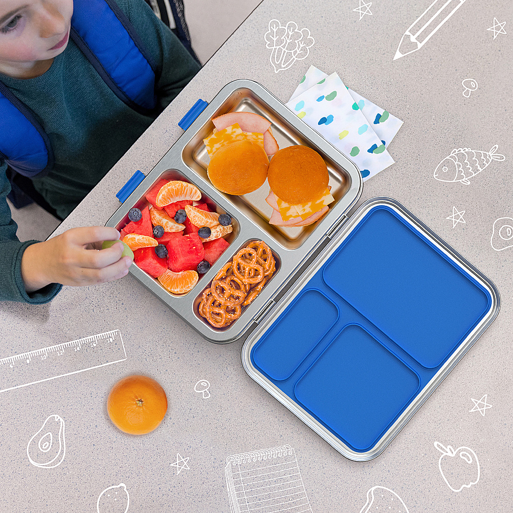 Left View: Bentgo - Kids Stainless Steel Leak-Resistant Lunch Box - Blue