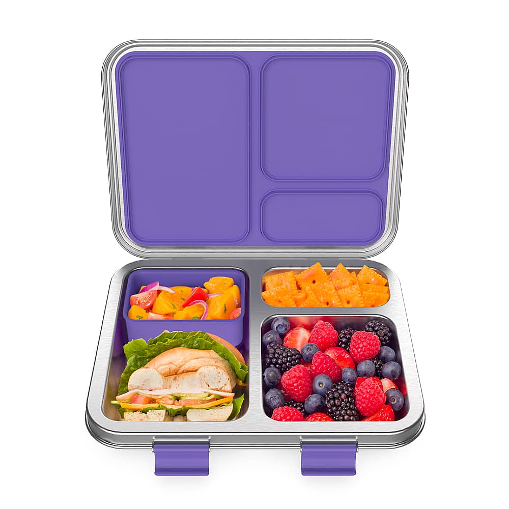 Angle. Bentgo - Kids Stainless Steel Leak-Resistant Lunch Box - Purple.