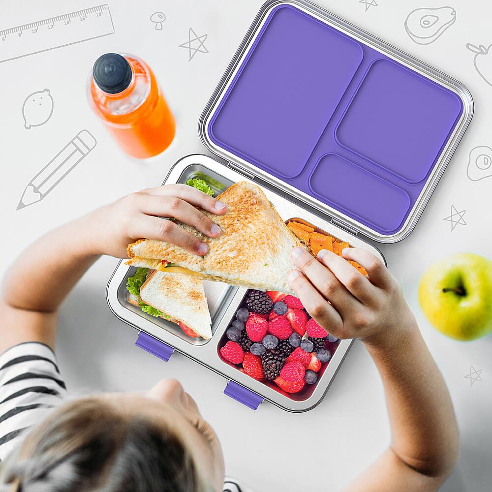 Left. Bentgo - Kids Stainless Steel Leak-Resistant Lunch Box - Purple.