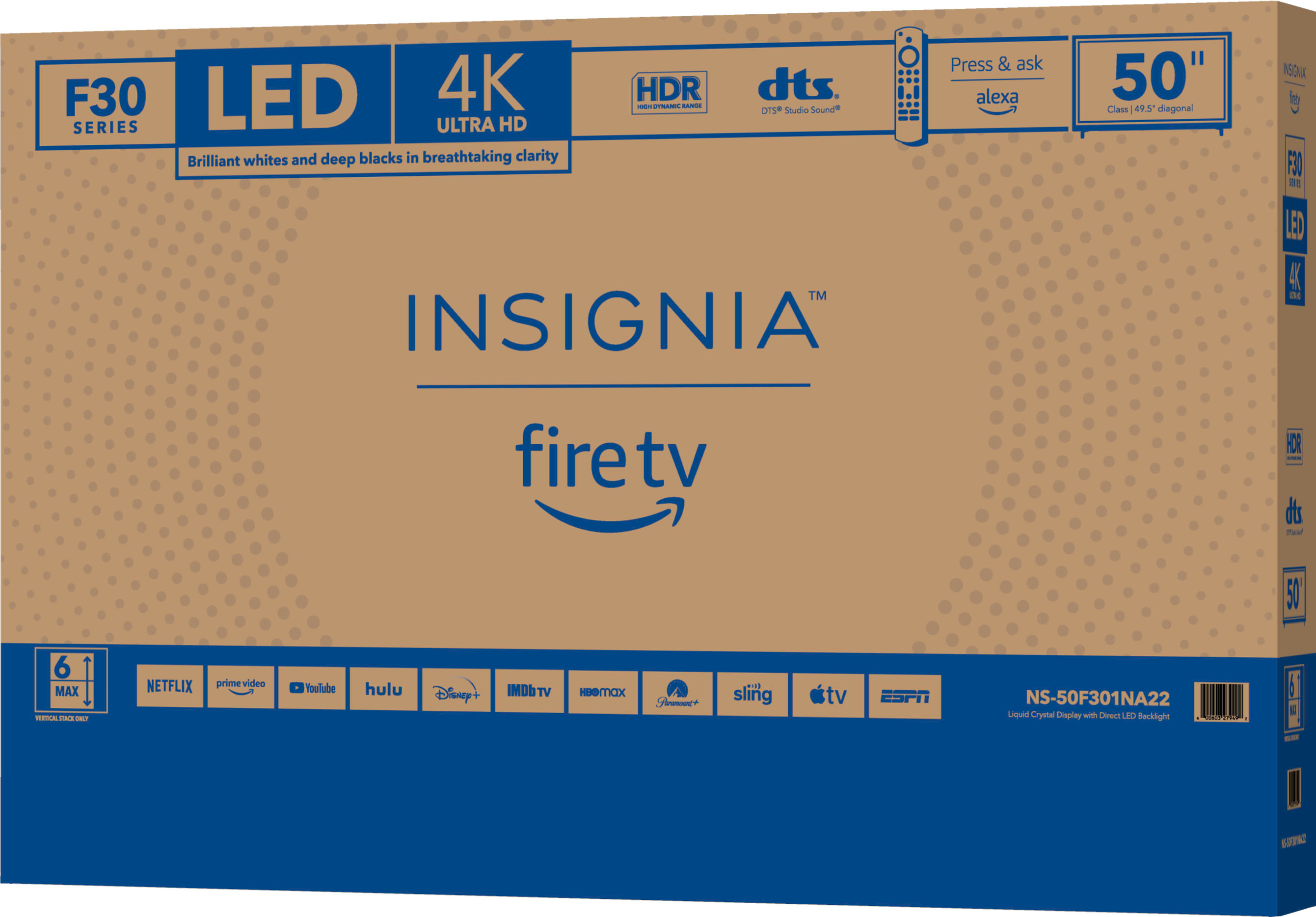 NS-50F301NA22, 2021 Model Insignia 50-inch Class F30 Series LED 4K UHD Smart Fire TV 