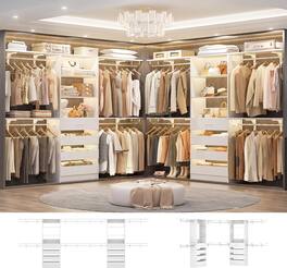 Aheaplus - 2-Piece Wood Closet System with 8 Hanging Rods & 4 Drawers, Fits 4-9FT Wide Spaces - White