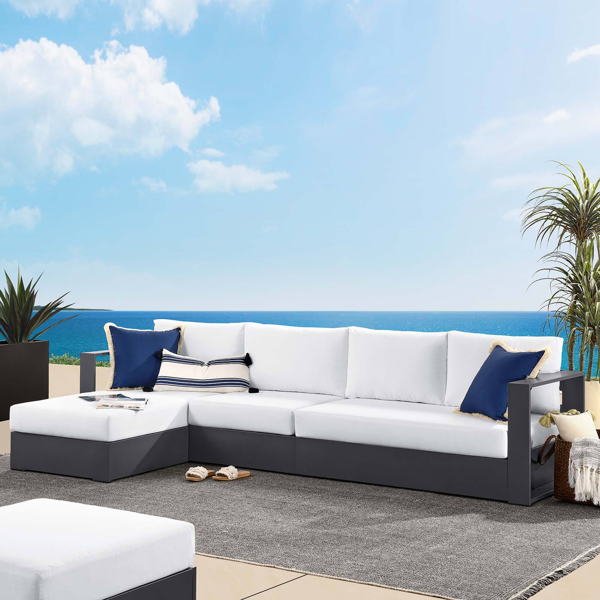 Alt View 3. Modway - Tahoe 3-Piece Outdoor Powder-Coated Aluminum Left-Facing Chaise Sectional Sofa Set - Gray White.