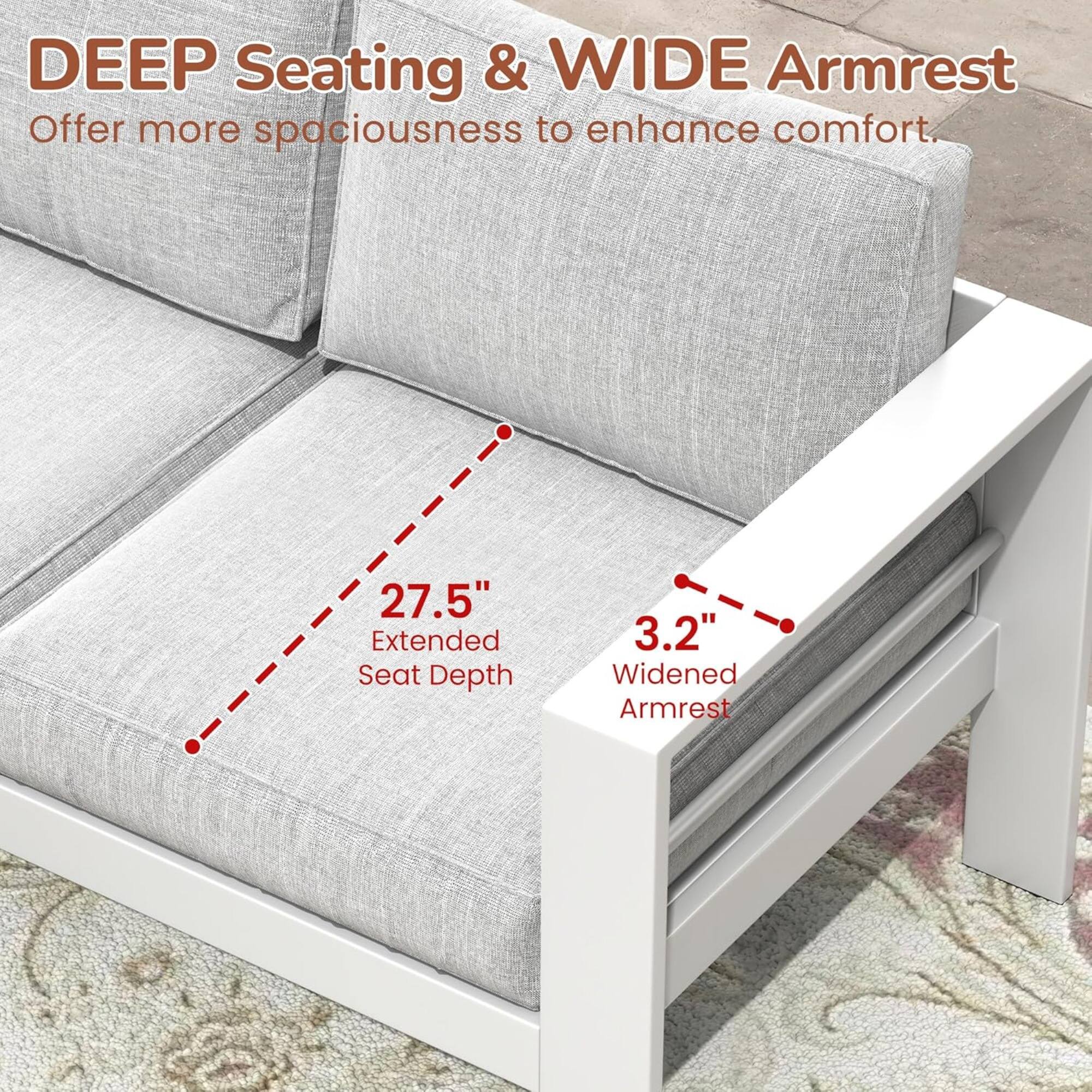 DEEP Seating & WIDE Armrest  
Offer more spaciousness to enhance comfort.  
27.5" Extended Seat Depth  
3.2" Widened Armrest