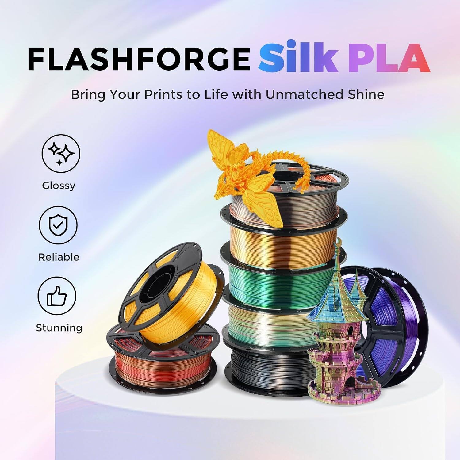 FLASHFORGE Silk PLA  
Bring Your Prints to Life with Unmatched Shine

- Glossy
- Reliable
- Stunning