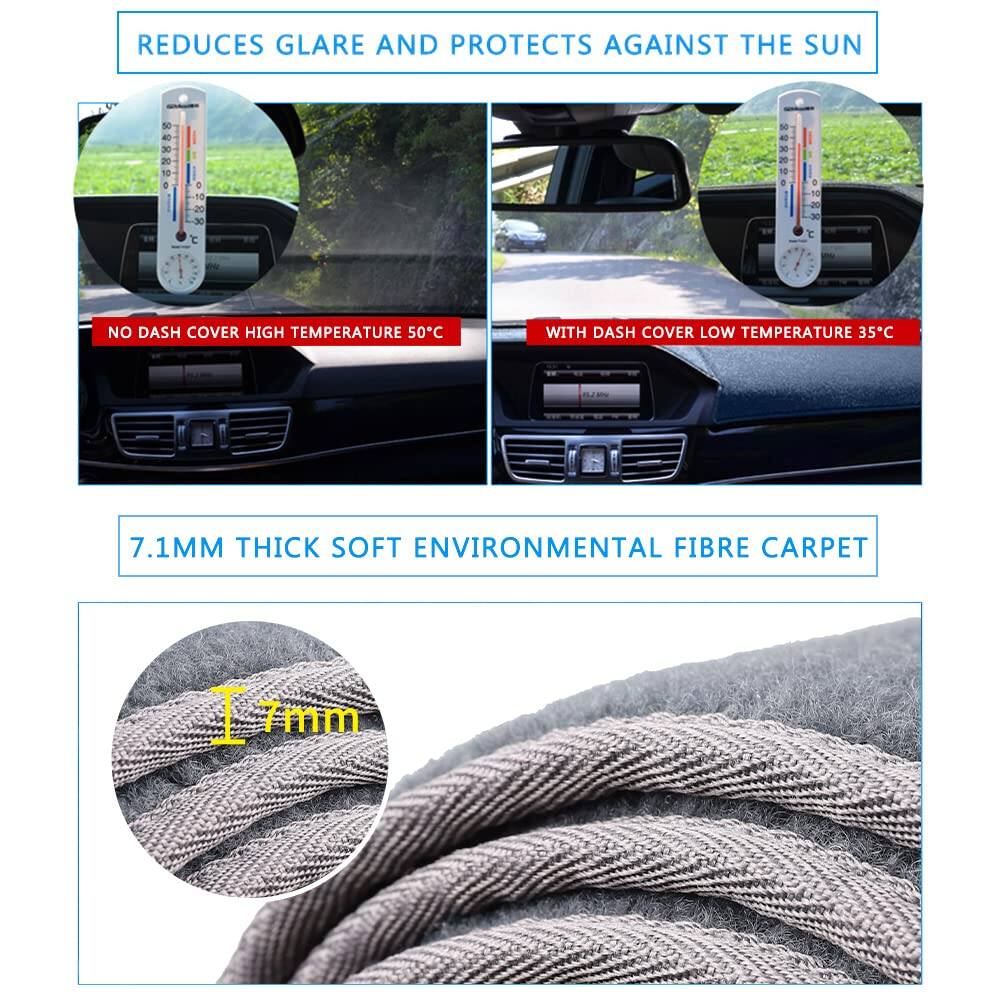 REDUCES GLARE AND PROTECTS AGAINST THE SUN

NO DASH COVER HIGH TEMPERATURE 50°C

WITH DASH COVER LOW TEMPERATURE 35°C

7.1MM THICK SOFT ENVIRONMENTAL FIBRE CARPET

7mm