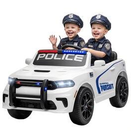 Qaba - Dodge Ride On Police Car for Kids with 2 Seater, Remote, Suspension, Flashing Lights - White