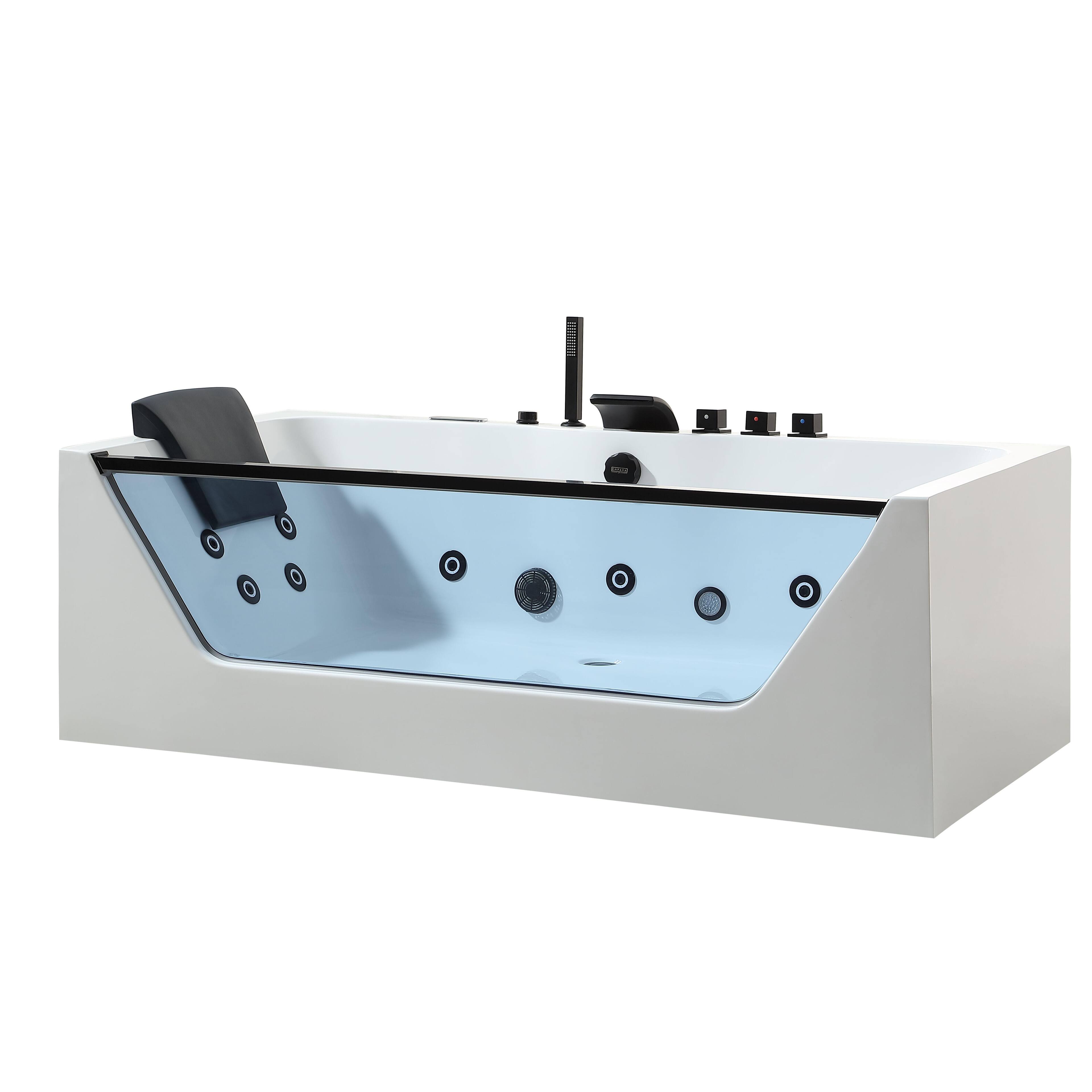 Angle. Empava - 71 in. x 30 in. Whirlpool Bathtub Rectangular hydrotherapy Jetted SPA Bath Tub with Center Drain-in White - White.