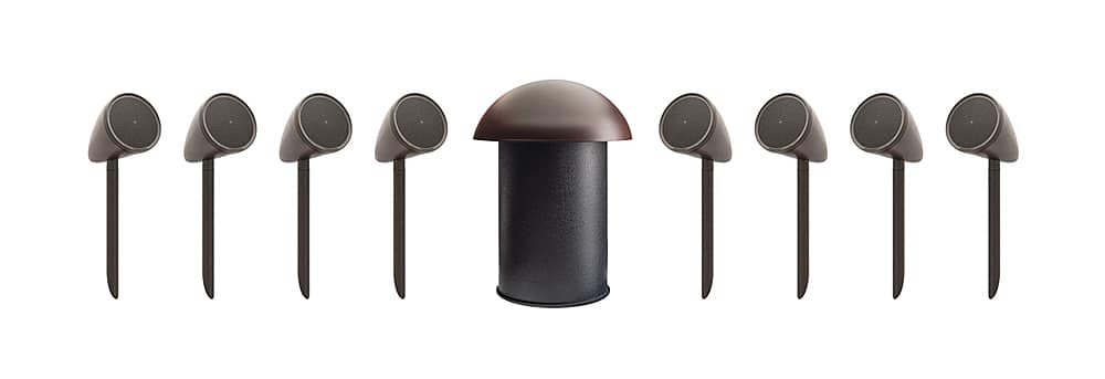 Front. MartinLogan - Outdoor Living Foundation Series, 8.1 All-Weather Speaker System with 8" Subwoofer, 8ohm Compatible - Dark Bronze.