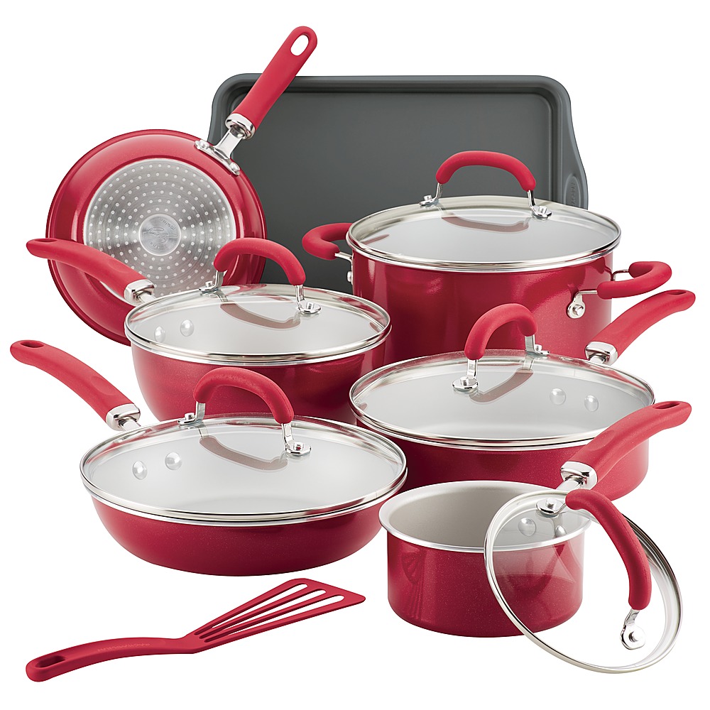 Rachael Ray Cucina Nonstick Cookware Set, 10pc,Cranberry Red 