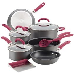 Rachael Ray - Create Delicious 11-Piece Cookware Set - Gray with Burgundy Handles - Angle_Zoom