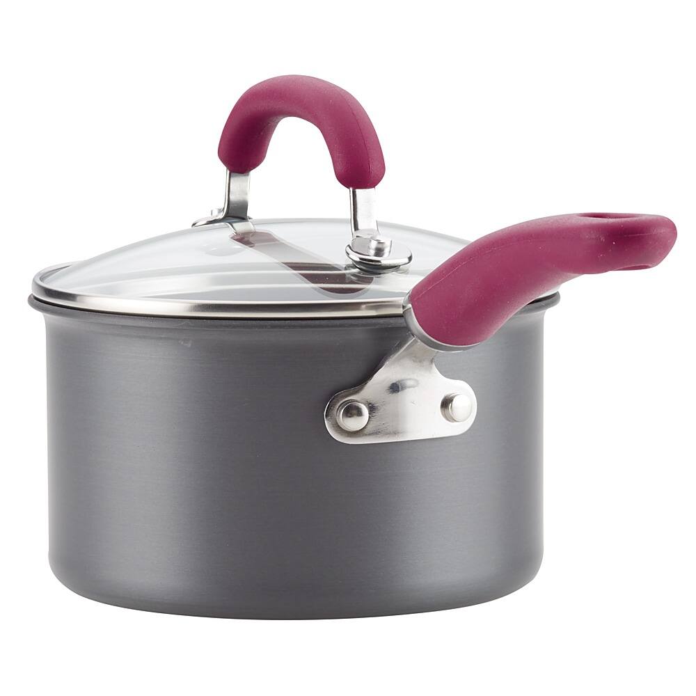 Left. Rachael Ray - Create Delicious 11-Piece Cookware Set - Gray with Burgundy Handles.