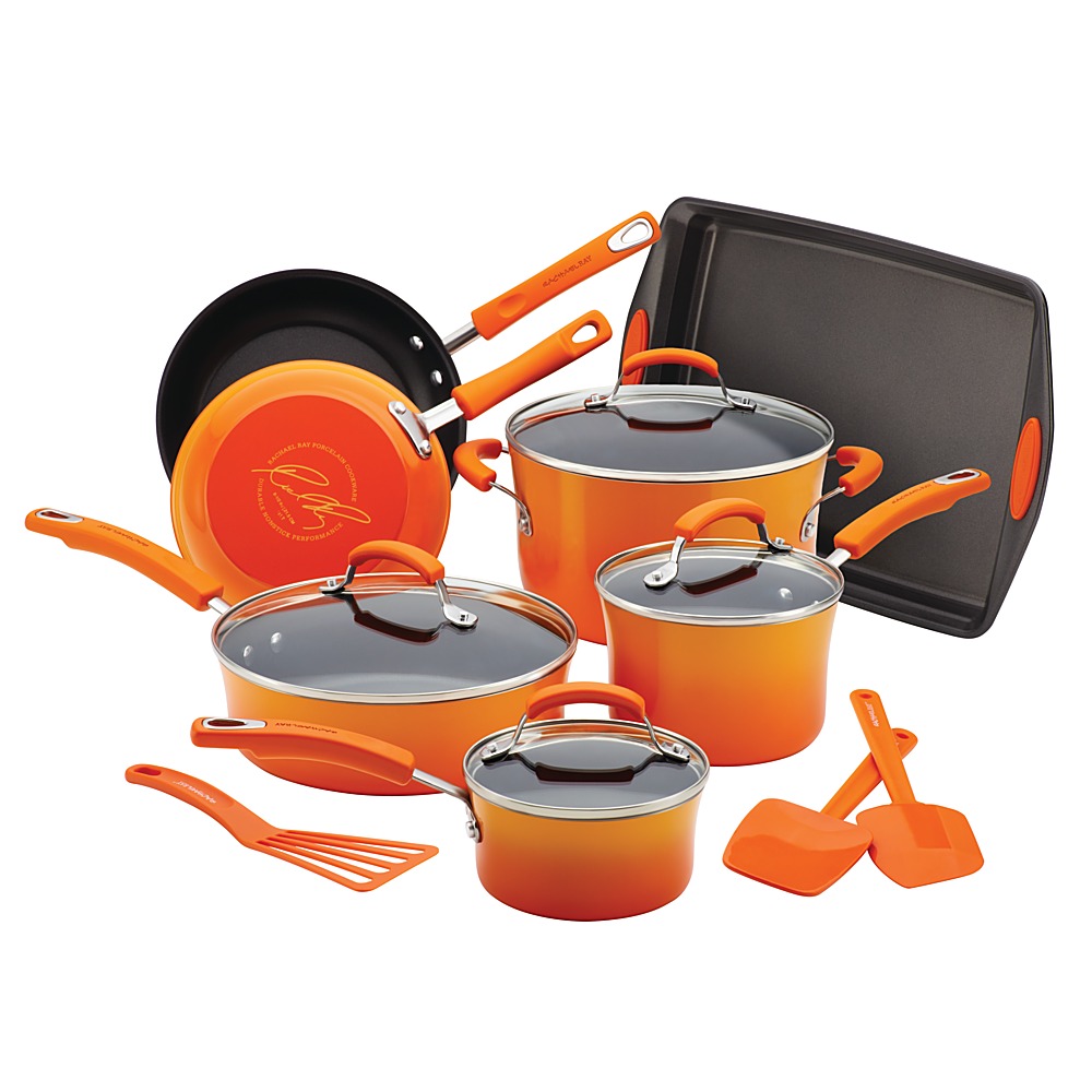 Rachael Ray - Classic Brights 14-Piece Cookware Set - Gradient Orange