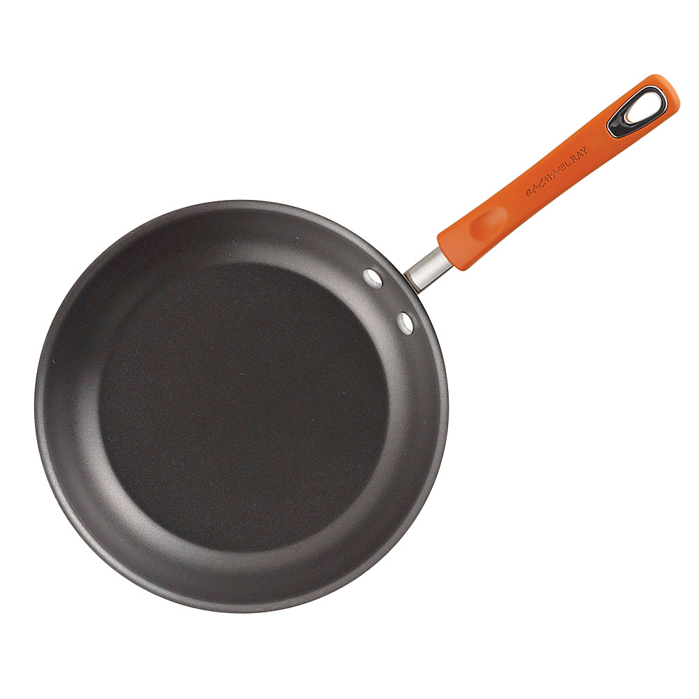 Rachael Ray Brights Hard Anodized Nonstick Stock Pot/Stockpot with Lid, 10  Quart, Gray with Orange Handles