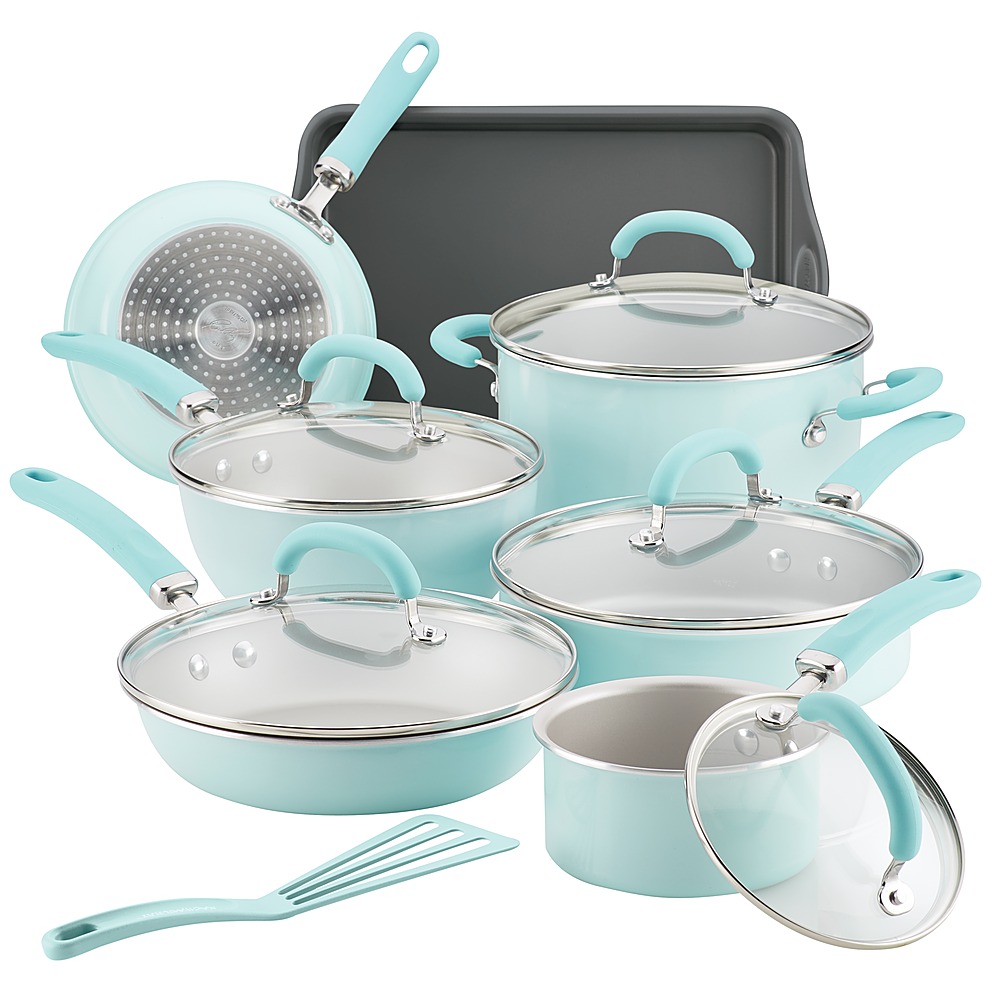 Angle View: Rachael Ray - Create Delicious 13-Piece Cookware Set - Light Blue Shimmer