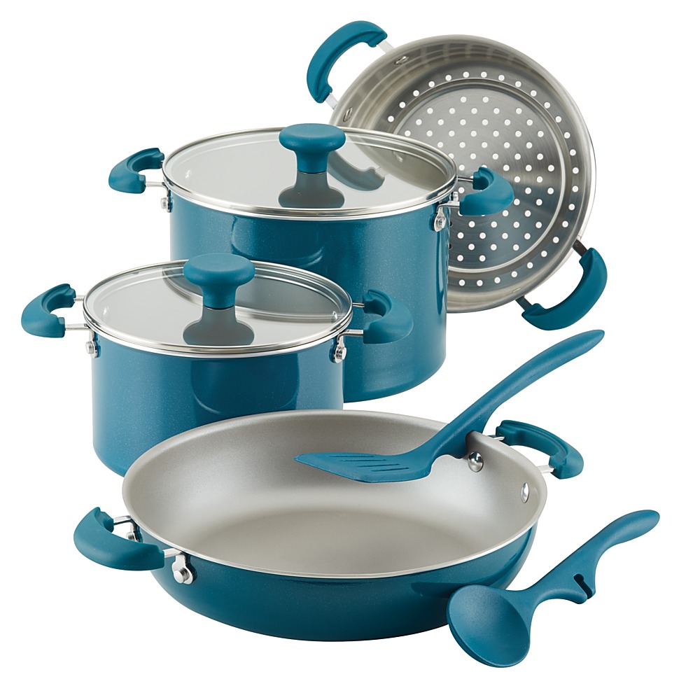 Angle View: Rachael Ray - Create Delicious 8-Piece Cookware Set - Teal Shimmer