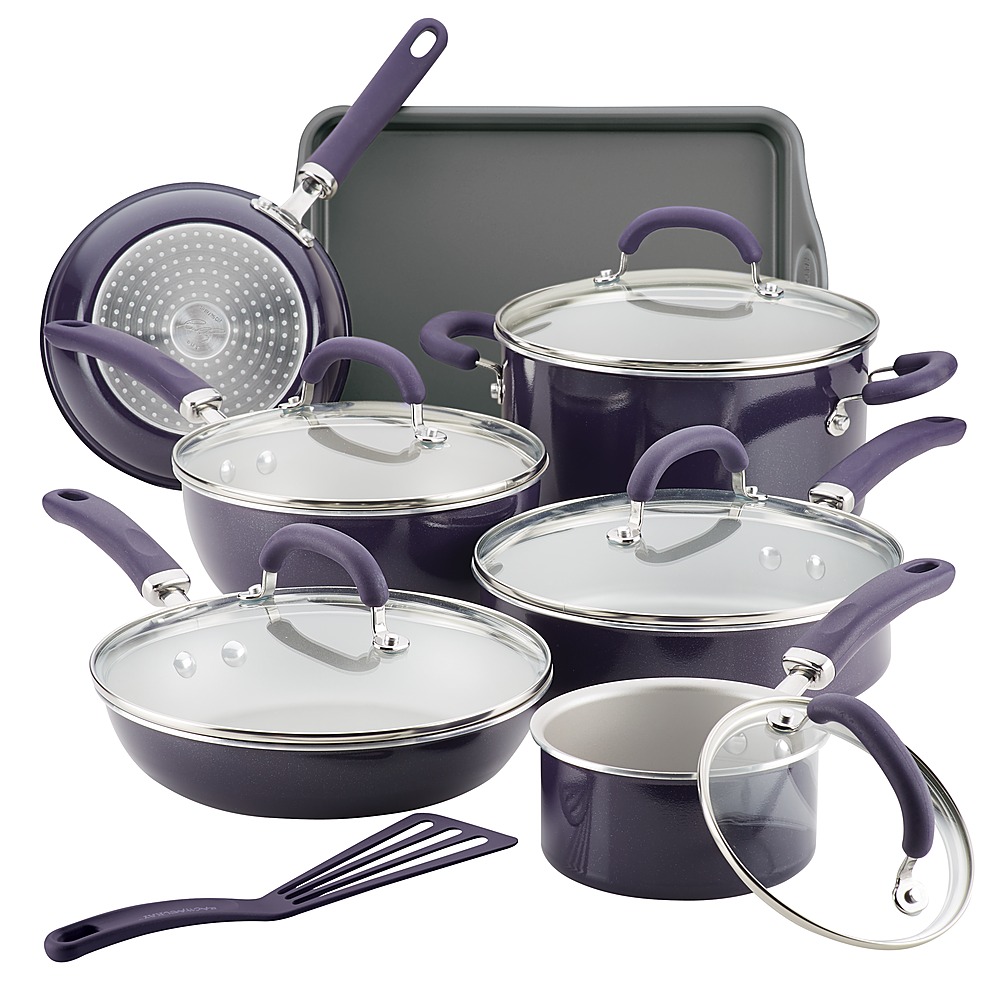 Angle View: Rachael Ray - Create Delicious 13-Piece Cookware Set - Purple Shimmer