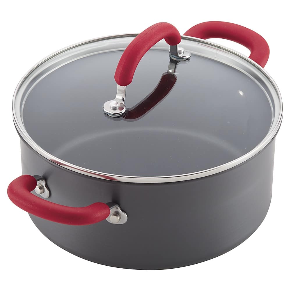 Left. Rachael Ray - Create Delicious 11-Piece Cookware Set - Gray with Red Handles.