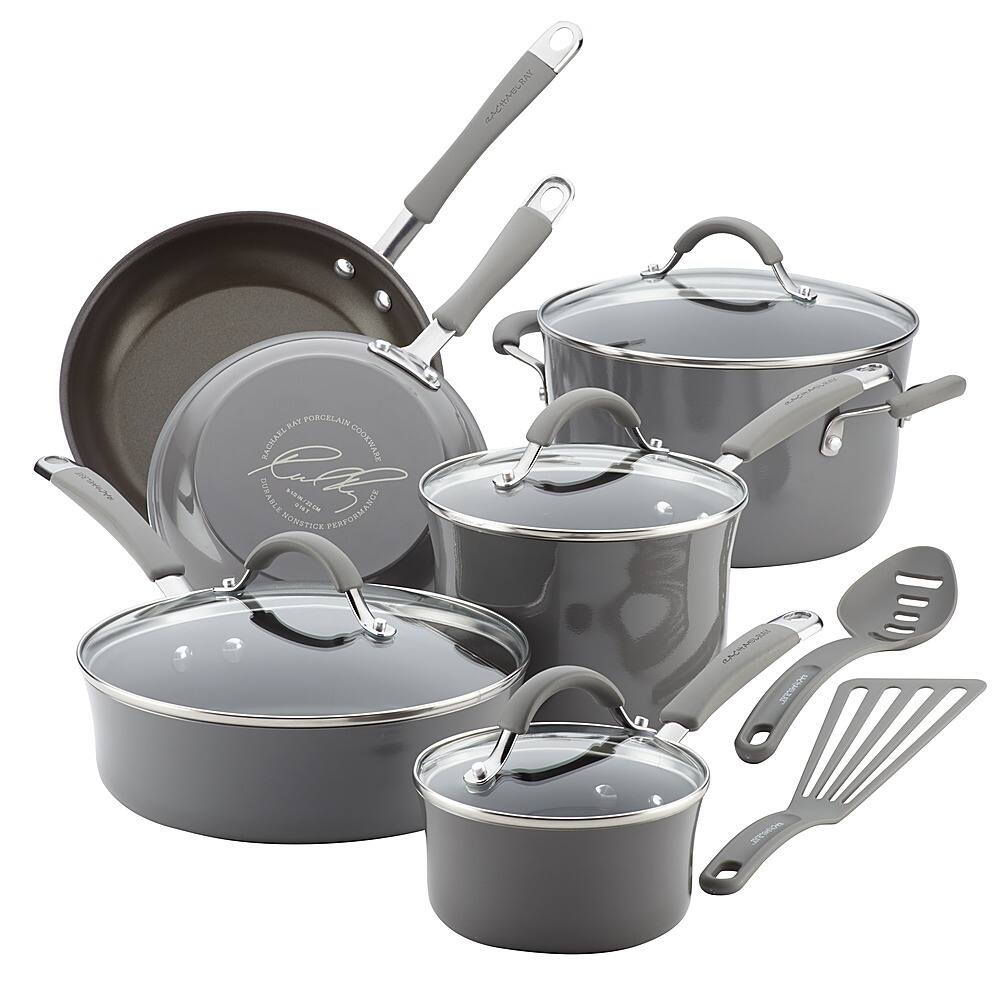 Angle View: Rachael Ray - Cucina 12-Piece Cookware Set - Sea Salt Gray