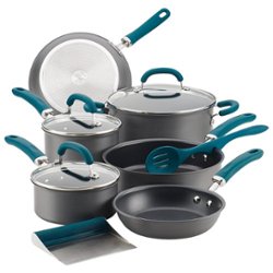 Rachael Ray - Create Delicious 11-Piece Cookware Set - Gray with Teal Handles - Angle_Zoom