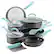 Angle. Rachael Ray - Create Delicious 11-Piece Cookware Set - Gray with Light Blue Handles.