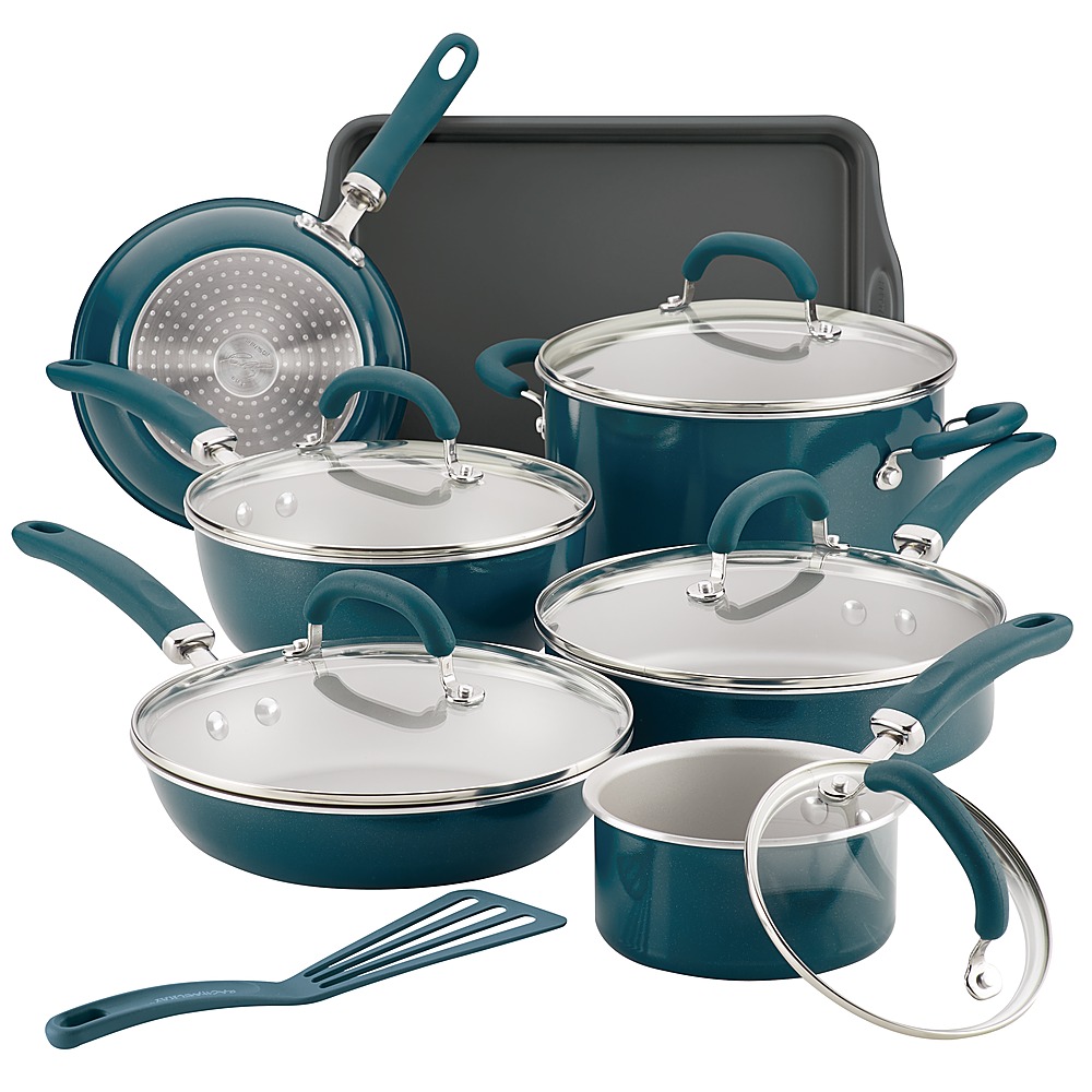 Angle View: Rachael Ray - Create Delicious 13-Piece Cookware Set - Teal Shimmer