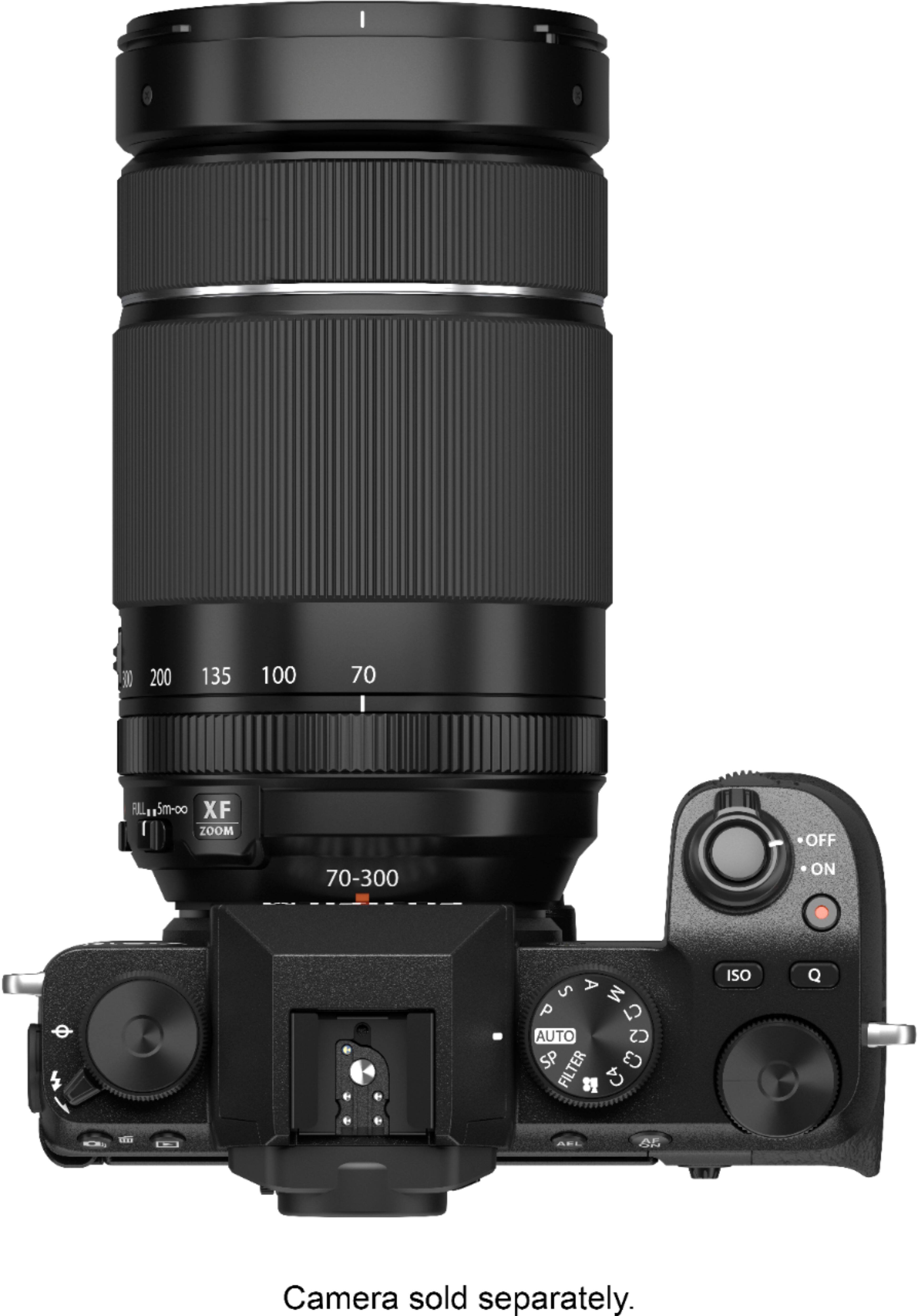 The image features a camera lens with a zoom function, which is sold separately. The lens is positioned in front of a camera, and the zoom function is turned off. The lens is designed for use with a mirrorless camera, and it offers a focal length range of 70-300mm. The lens is equipped with an autofocus system, making it suitable for capturing sharp images. The lens also has a filter function, which can be used to enhance the image quality or protect the lens from dust and debris.