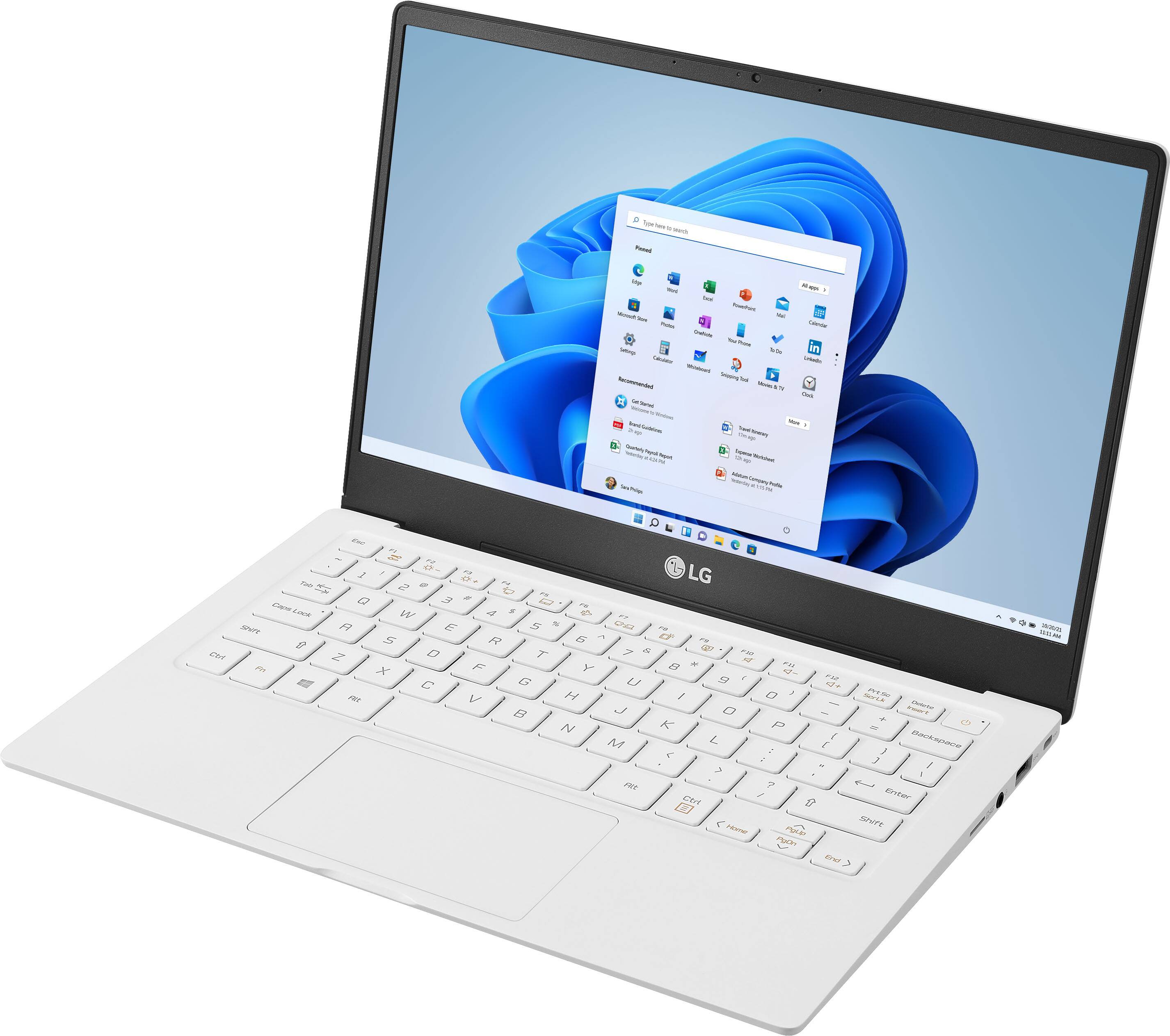 Left. LG - LG Ultra PC 13” Full HD Laptop – Ryzen 5 – 8GB RAM – 256GB NVMe Solid State Drive - White.