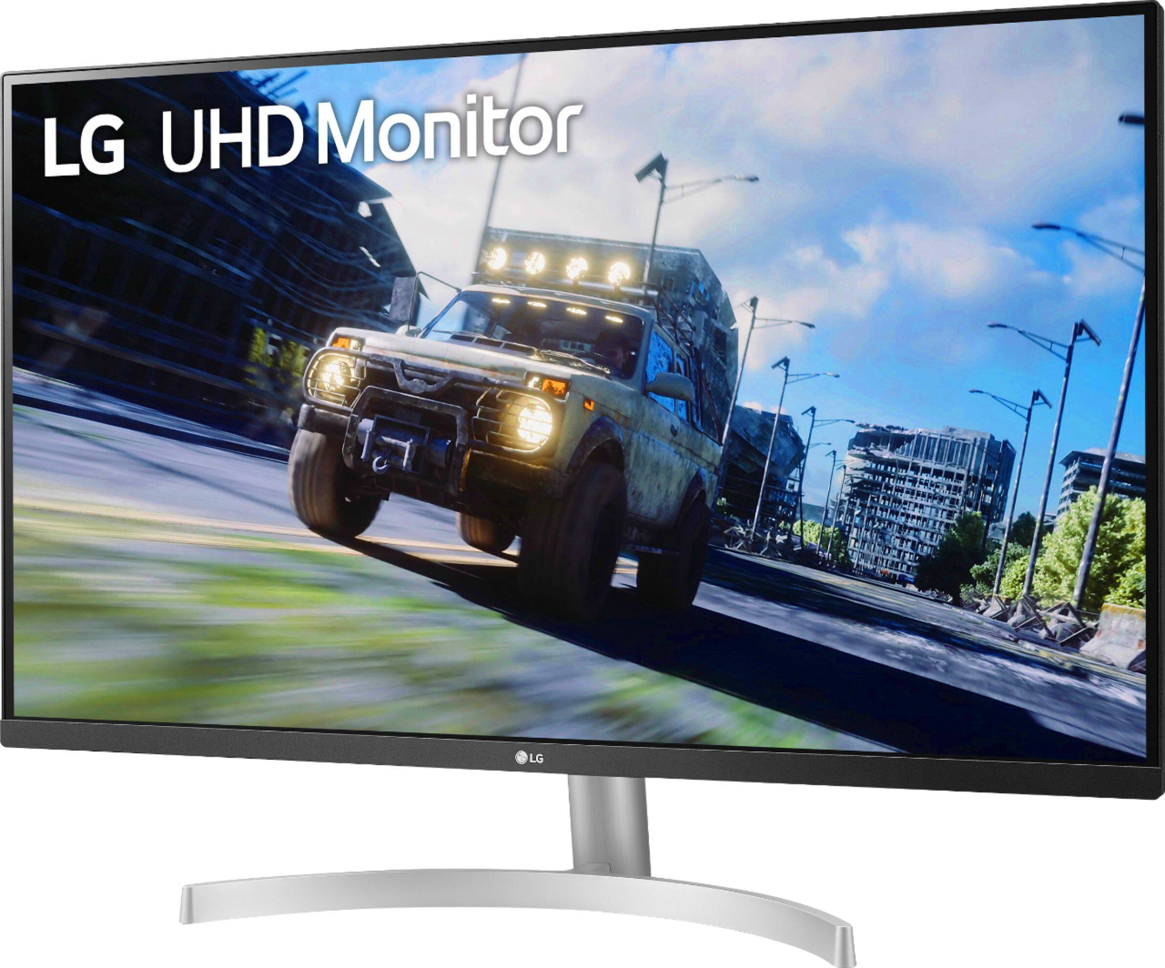 Left View: LG - Geek Squad Certified Refurbished UltraFine 32" LED 4K UHD FreeSync Monitor with HDR - White