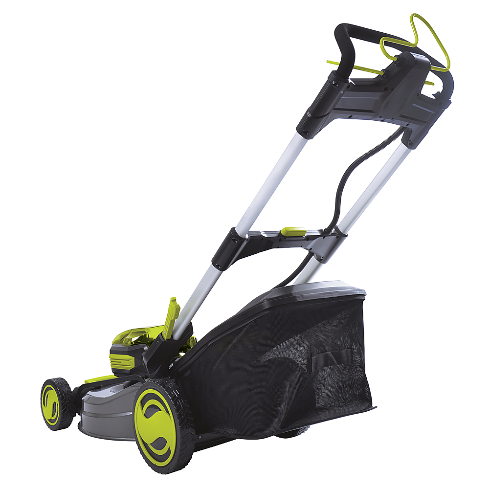 Left View: Sun Joe - iON100V-21LM-CT 100-Volt iONPRO Cordless Self Propelled Lawn Mower | 21-Inch | Tool Only - Green