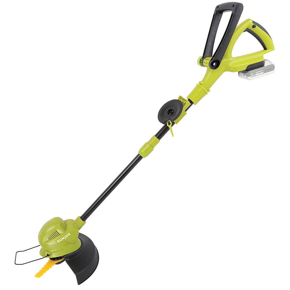 Left View: Sun Joe - 24V iON+ 10-in. 2.0Ah Cordless SharperBlade Stringless Lawn Trimmer - Green